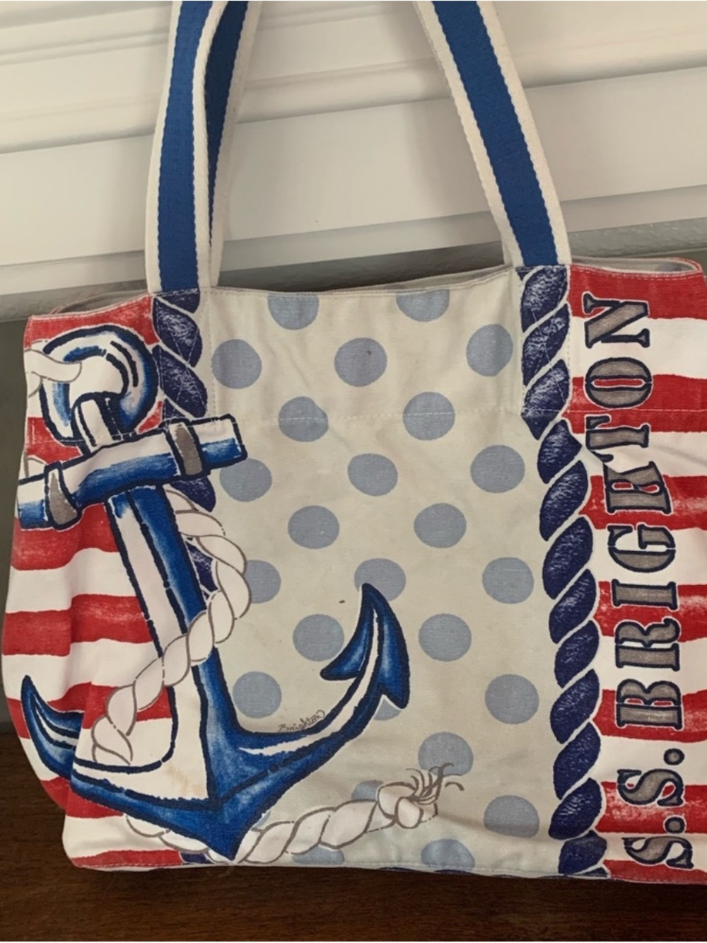 Brighton Nautical Anchor Canvas Tote in Red, White & Blue